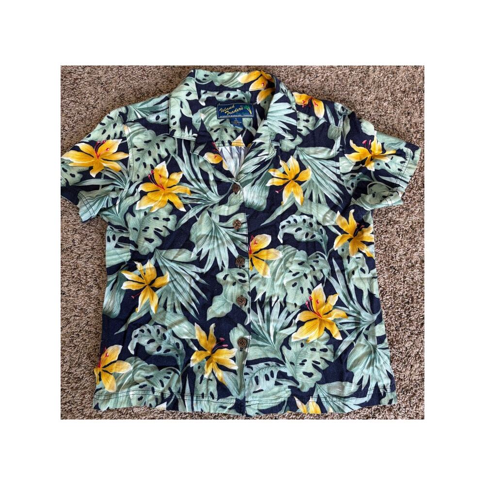 Island Traders Vintage 90s Tropical Floral Rayon Aloha Shirt Size Small